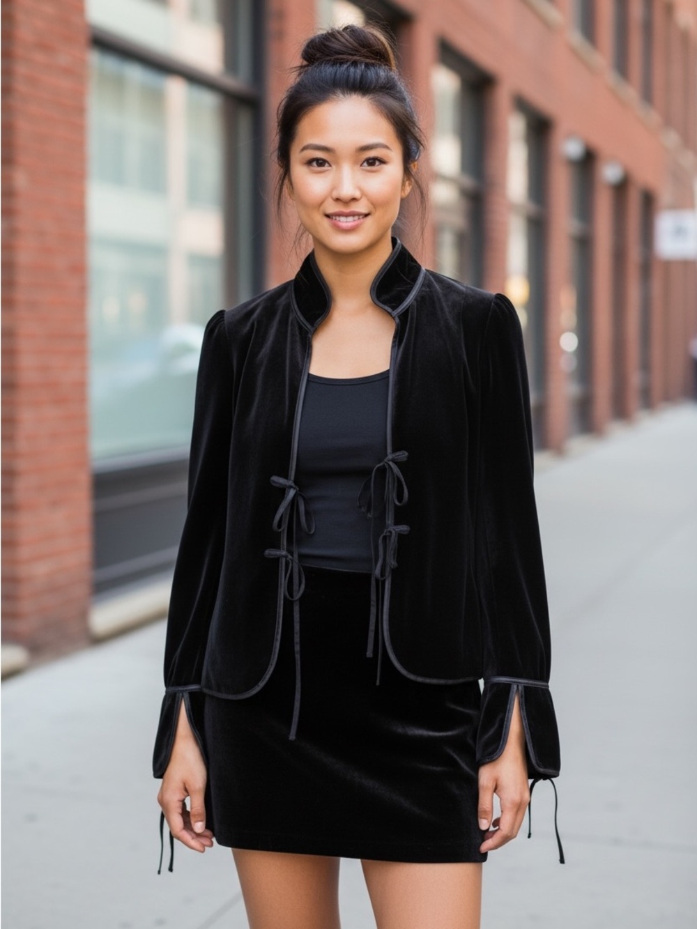 Banana Republic Black Velvet Tie-Front Blazer